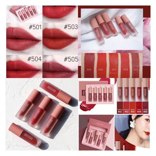 Set Son Kem Holdlive HOLD LIVE Light Matte Lip Glaze (5 cây)