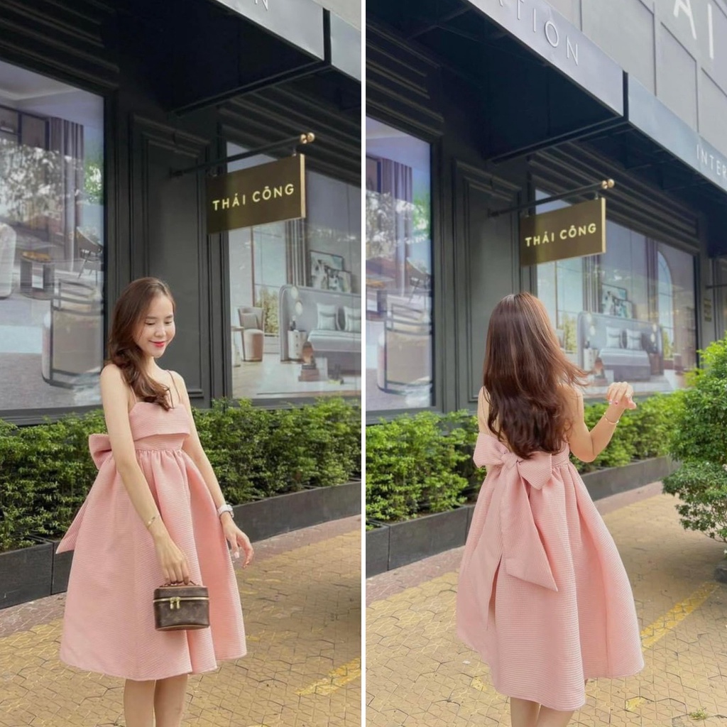Đầm xốp 2 dây nơ lưng gấm 💖 KÈM ẢNH THẬT
