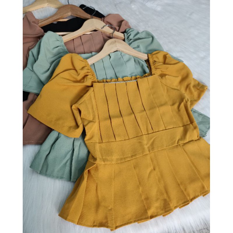 Set bộ trơn xếp li áo cổ vuông tay phồng quần ống suông bigsize 40-72kg | BigBuy360 - bigbuy360.vn