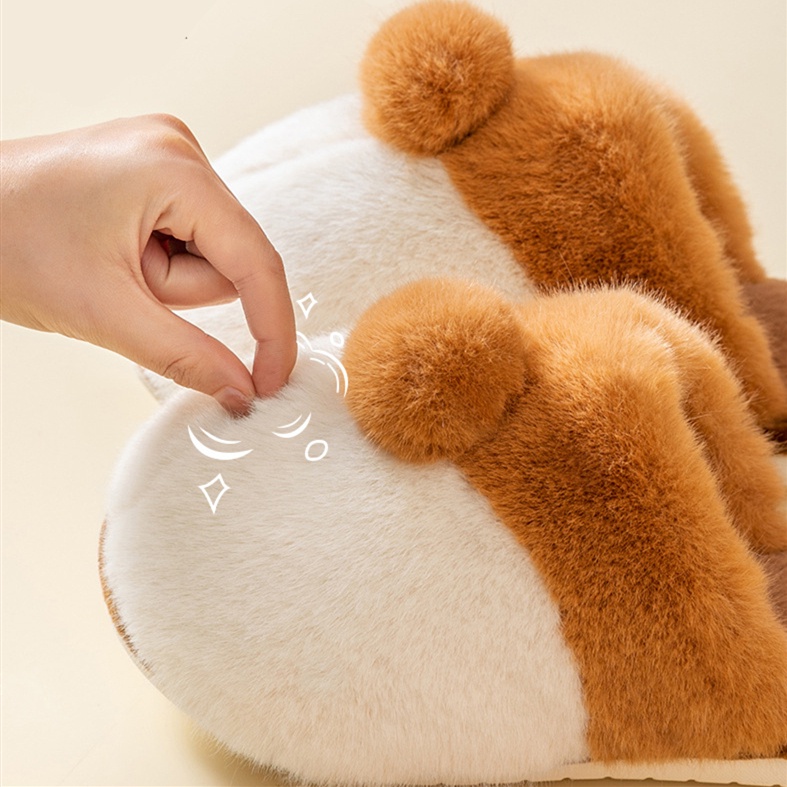 Tikp Dép Lê Bông Mang Nhà Giữ Ấm Chống Trượt Hình Corgi Dành Cho Nam Nữ 2 Màu Đáng Yêu 36-45