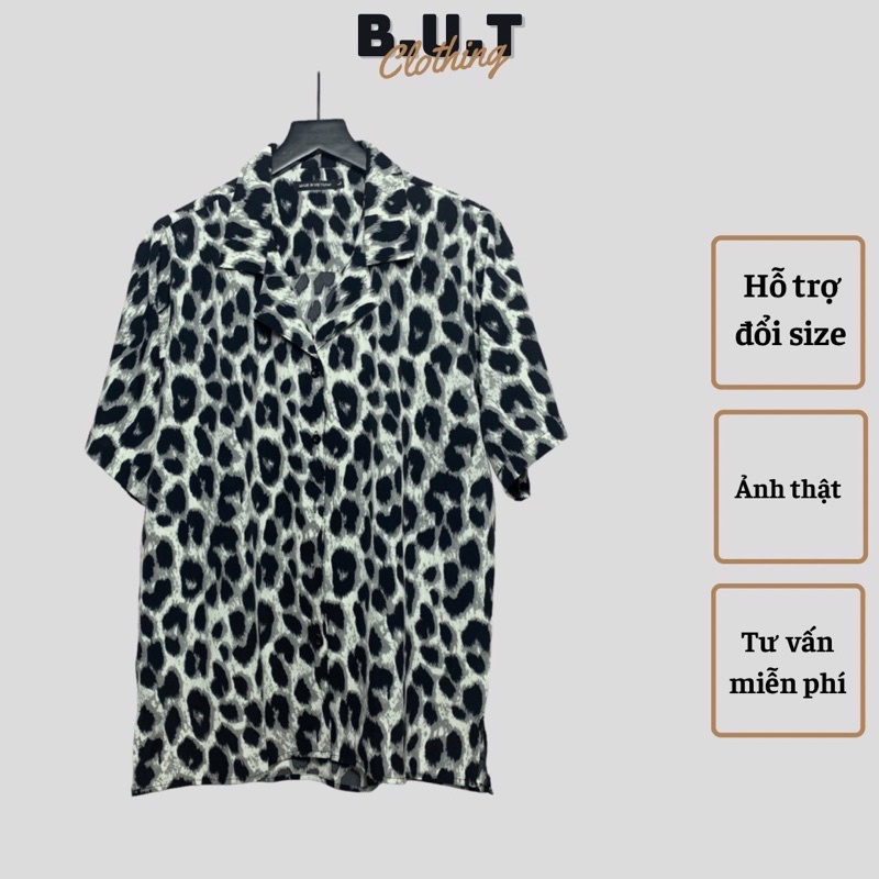 Áo sơ mi họa tiết ngắn tay BEO XÁM trơn mềm dành cho nam nữ | BUTCLOTHING