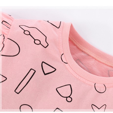 Mã 51762 áo thun hồng nhạt phối cầu vai cánh tiên in họa tiết các mẫu hình học của Little Maven