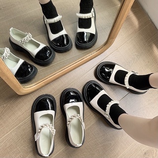 Giày Lolita quai ngọc da mềm,giày búp bê phong cách ulzzang đế cao 3-5P