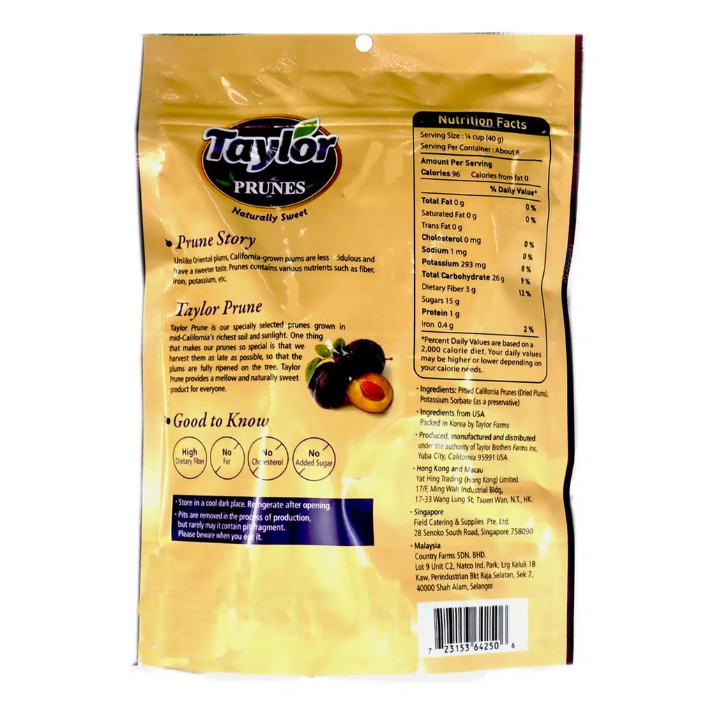 Mận khô tự nhiên Taylor Prunes Naturally Sweet 250g