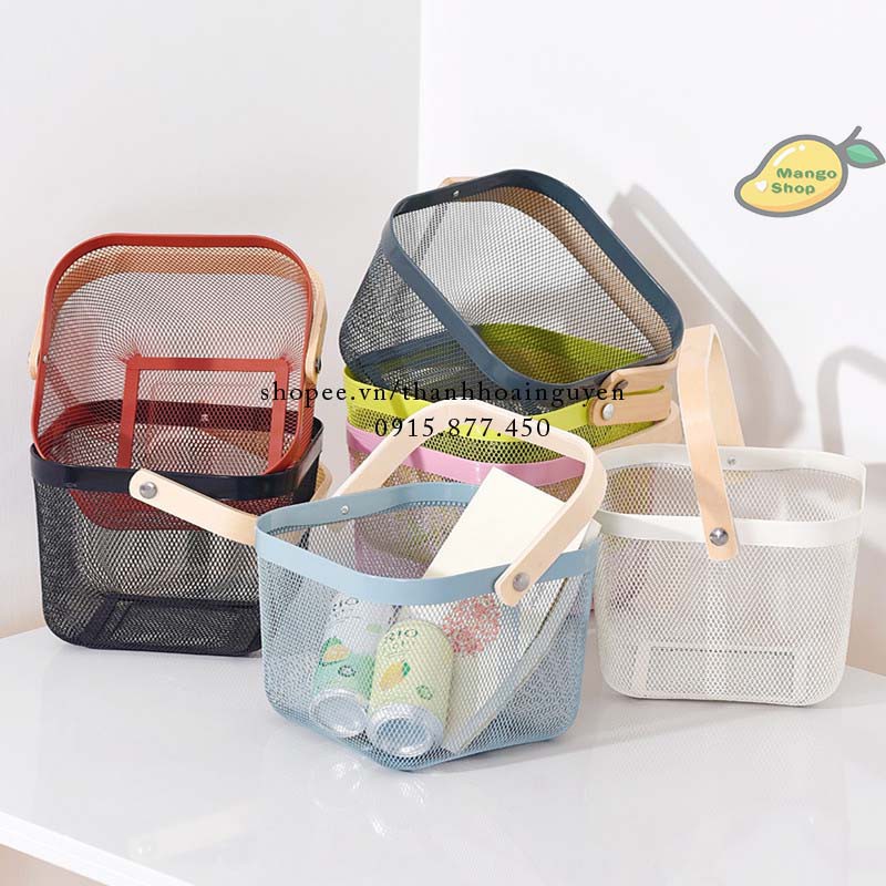 Giỏ đựng đồ sang trọng tay cầm gỗ phong cách Bắc Âu ( Rổ Sắt to đi picnic đựng hoa quả đồ ăn vặt vintage )
