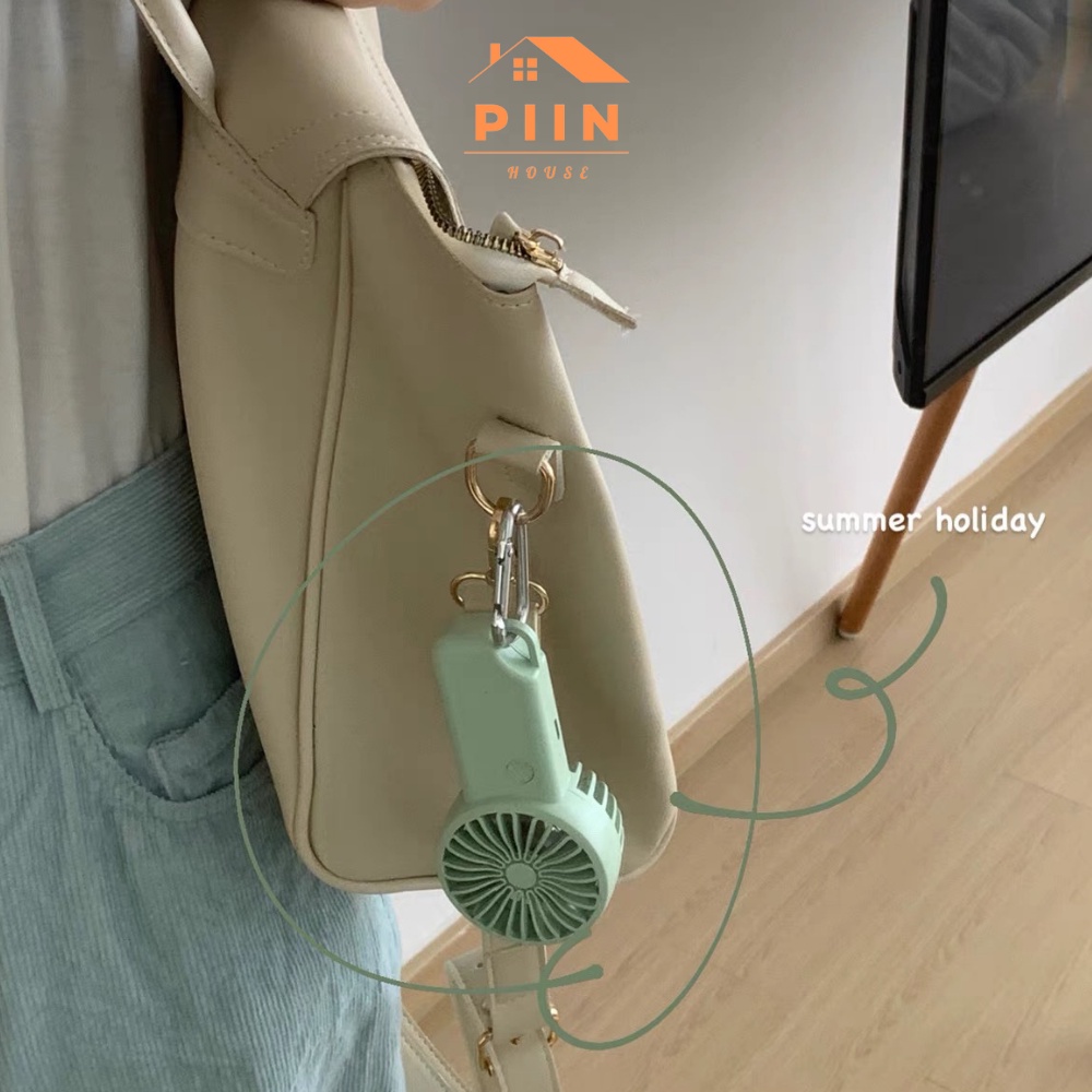 Quạt mini cầm tay sạc USB tặng kèm móc treo túi balo với 3 tốc độ gió - PIIN HOUSE