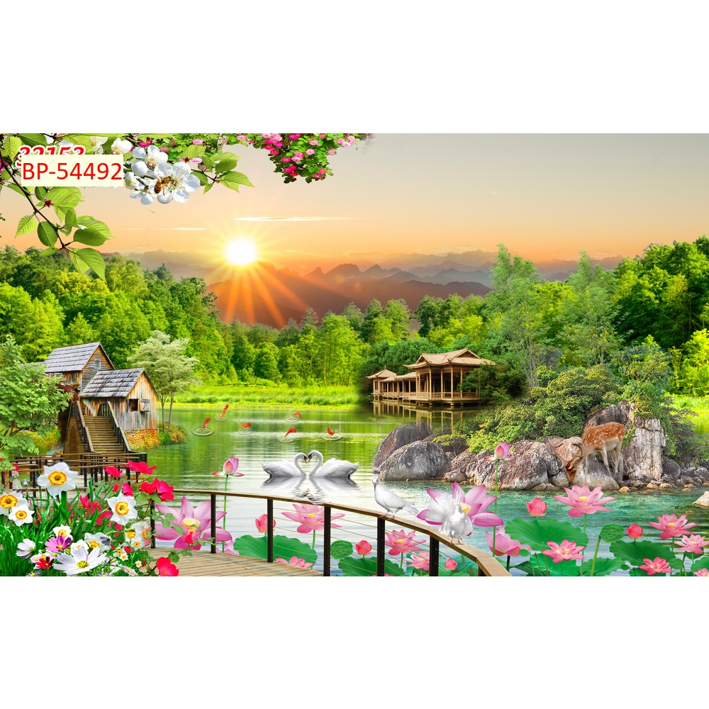 Tranh dán tường thiên nhiên, vườn hoa, công viên trong lành
