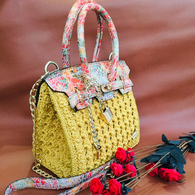 Túi Hm birkin phối da thật handmade