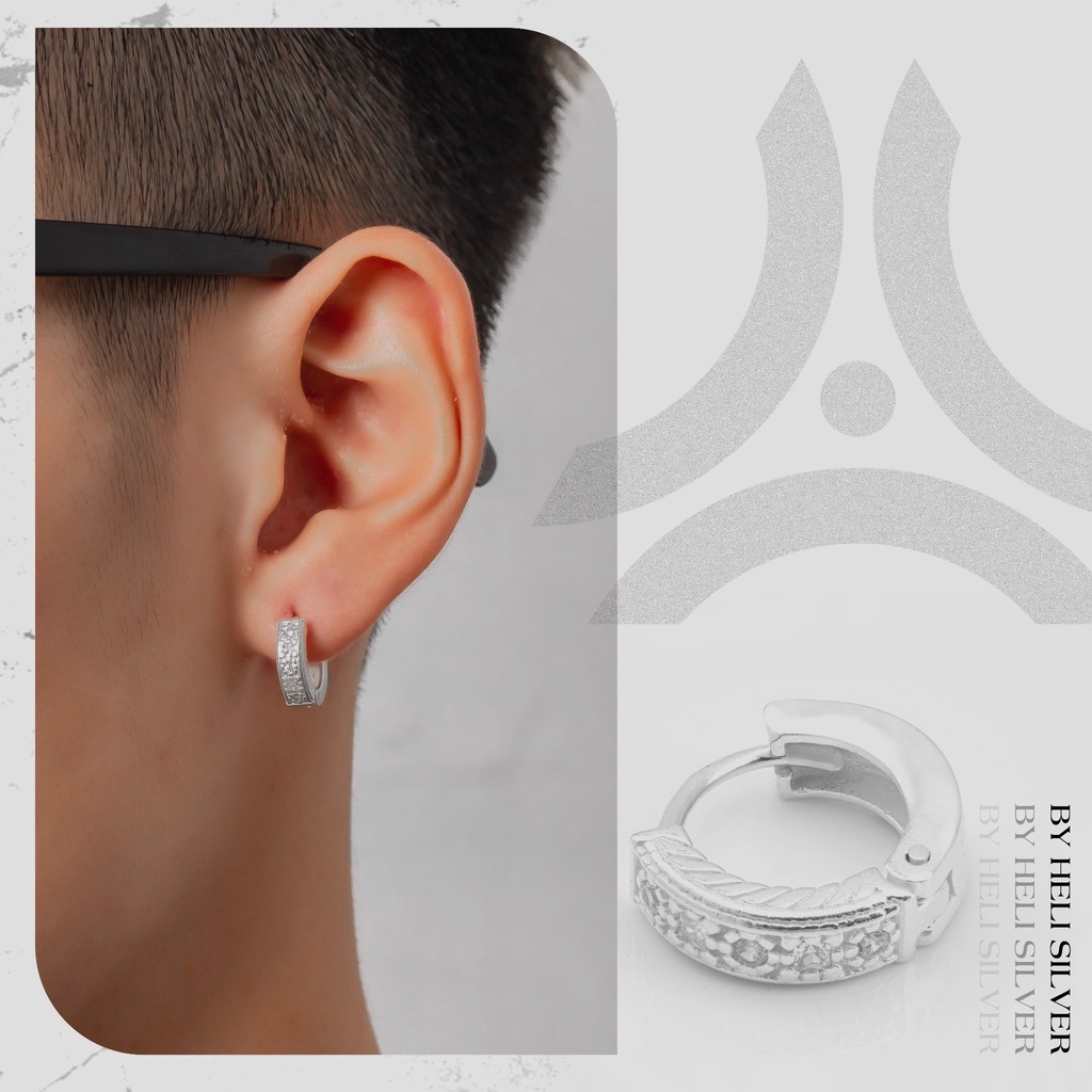 Khuyên tai bạc nam, nữ HeliSilver Round Stone S925 KTB286