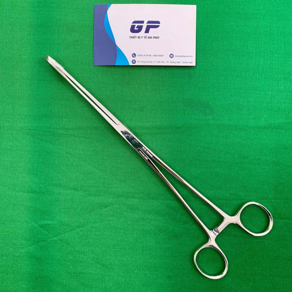 KẸP GẠC SẢN KHOA PEN KẸP BÔNG THẲNG CÓ RĂNG 25CM INOX KẸP HÌNH TIM ĐẦU LỚN