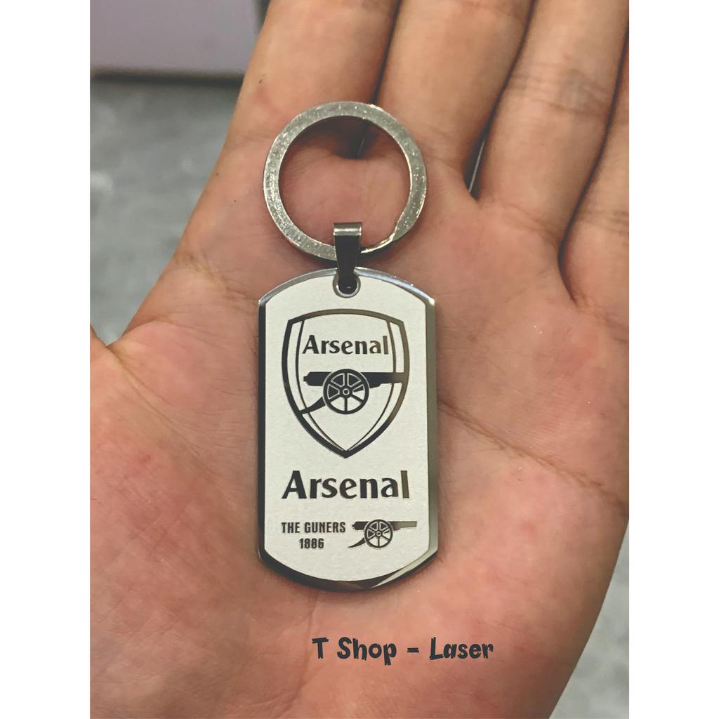 Móc khóa bóng đá khắc laser 2 mặt, Móc khóa inox khắc hình đội bóng