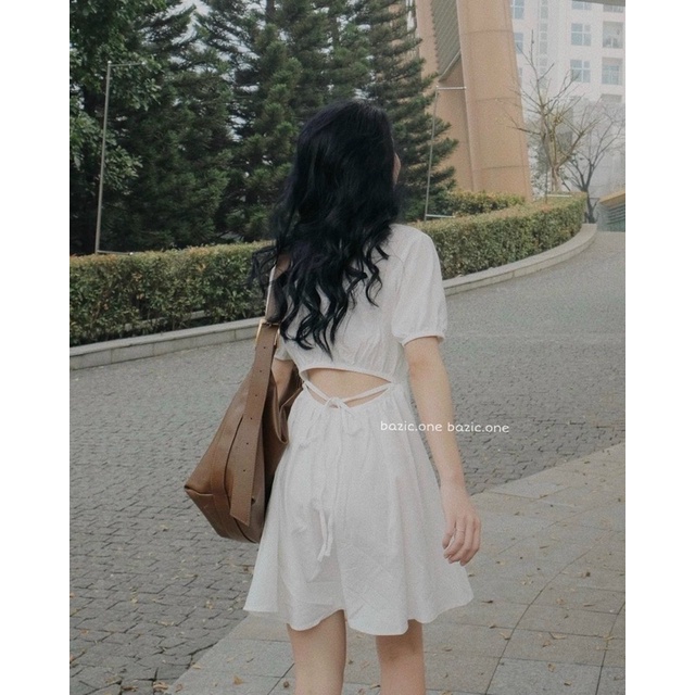 Đầm sơ mi 🌸 Váy hở lưng thắt eo dây tôn dáng thân xòe công chúa MYLADY