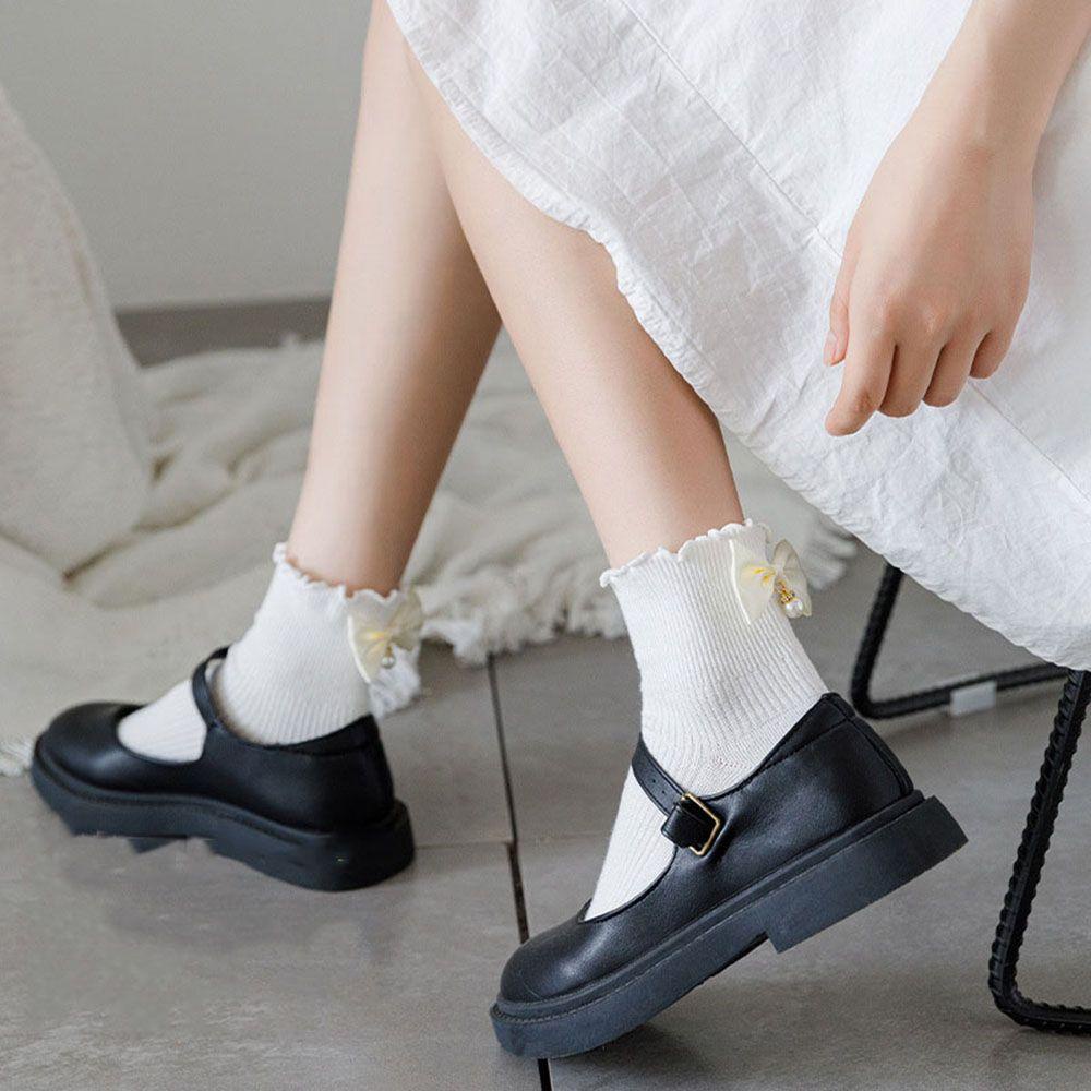 Vớ Ngắn Phối Bèo Màu Trơn Đính Nơ Bướm 1 Món Hóa Trang Cho Nữ