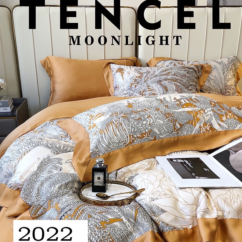 Bộ Chăn ga siêu phẩm Tencel MoonLight 100s mềm mịn mát lạnh hoạ tiết thanh lịch tinh tế