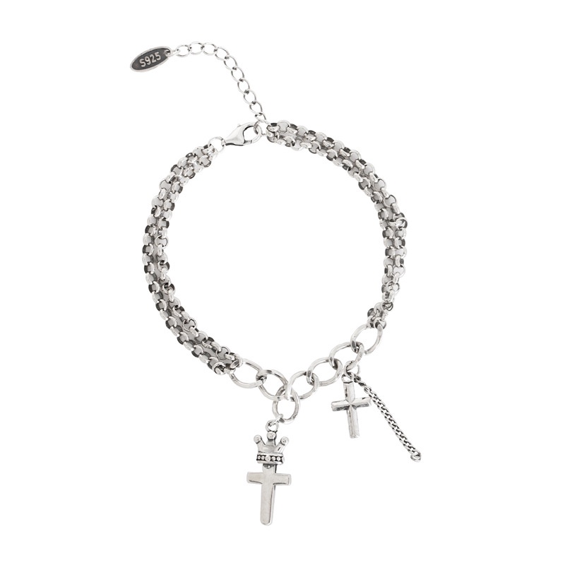 Vòng tay RINHOO mạ bạc 925 mặt thánh giá thời trang cho nam 2021