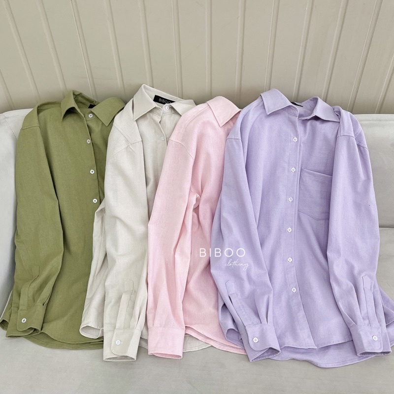 BIBOO - Áo sơmi tay dài có túi chất liệu linen dày dặn, thấm hút mồ hôi LINEN SHIRT