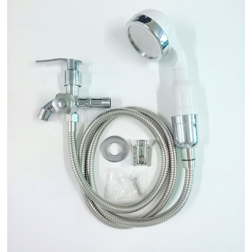Bộ củ sen chất liệu hợp kim một đường nước lạnh + Tay sen nhựa ABS trắng Bóng lọc to đủ bộ - QM.CS02.TS014B3