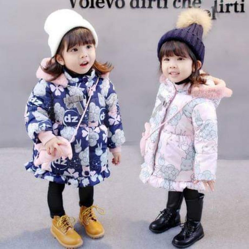 Áo Khoác Phao Lót Lông Kèm Phụ Kiện Mèo Xinh Xắn Cho Bé Gái 2, 3, 4 Tuổi