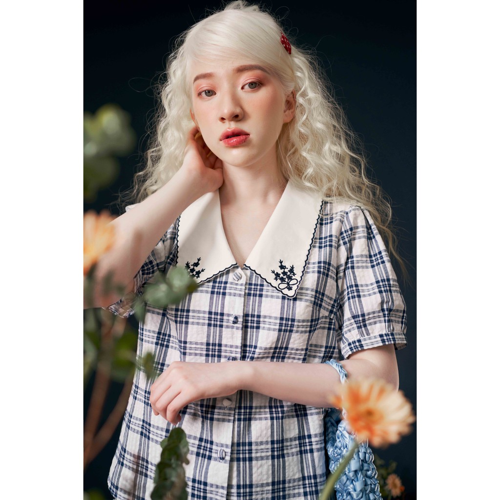 Áo sơ mi karo thêu bô đê cổ 1AO1070 ADORE DRESS | BigBuy360 - bigbuy360.vn