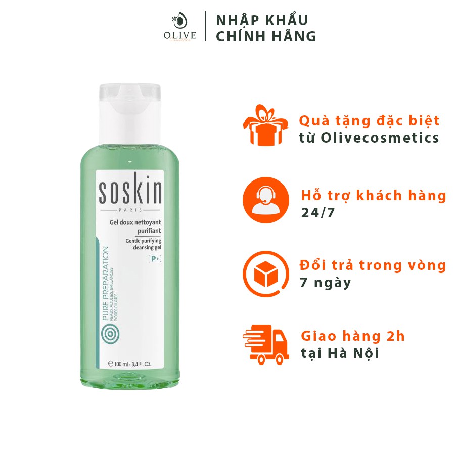 Gel rửa mặt loại bỏ vi khuẩn cho da dầu và mụn Soskin Gentle Purifying Cleansing Gel