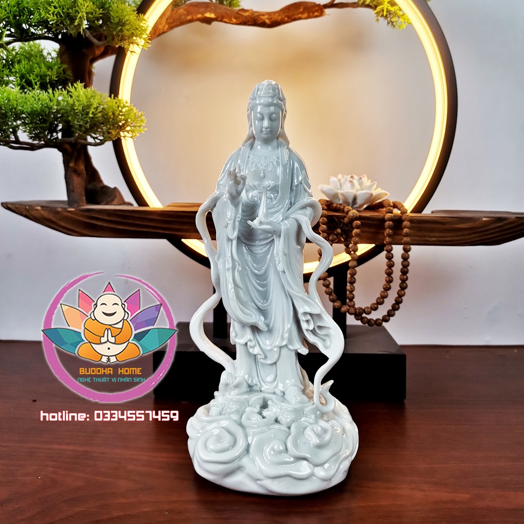 Tượng Mẹ Quan Âm cao 23 cm màu trắng sứ trang trí nội thất nhà cửa, phong thủy, thờ cúng