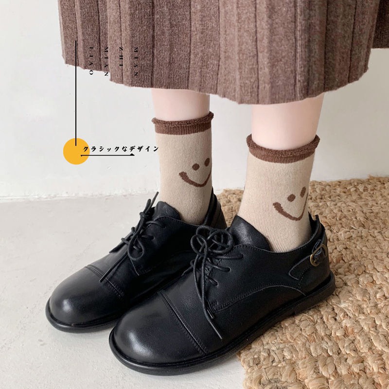 Tất nữ - Tất nữ cổ cao lót bông cotton thiết kế mặt cười phong cách hàn quốc MÃ TẤT501