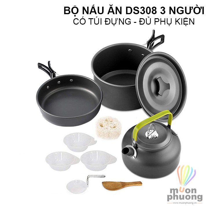 Bộ nấu ăn 2-3 người dã ngoại cắm trại DS308 có siêu ấm đun nước - [MUÔN PHƯƠNG SHOP]