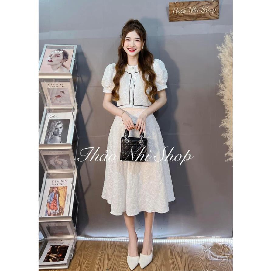 [ 𝐅𝐑𝐄𝐄 𝐒𝐇𝐈𝐏 ] SÉT ÁO VÂN HOA NỔI VIỀN MÍ CHÂN VÁY DÀI SIÊU HÓT