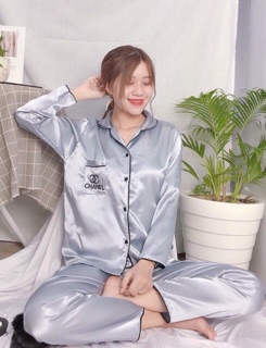( Freesize Lụa ) Đồ Bộ Pijama Phi Lụa thiêu - Tay Dài Quần Dài.