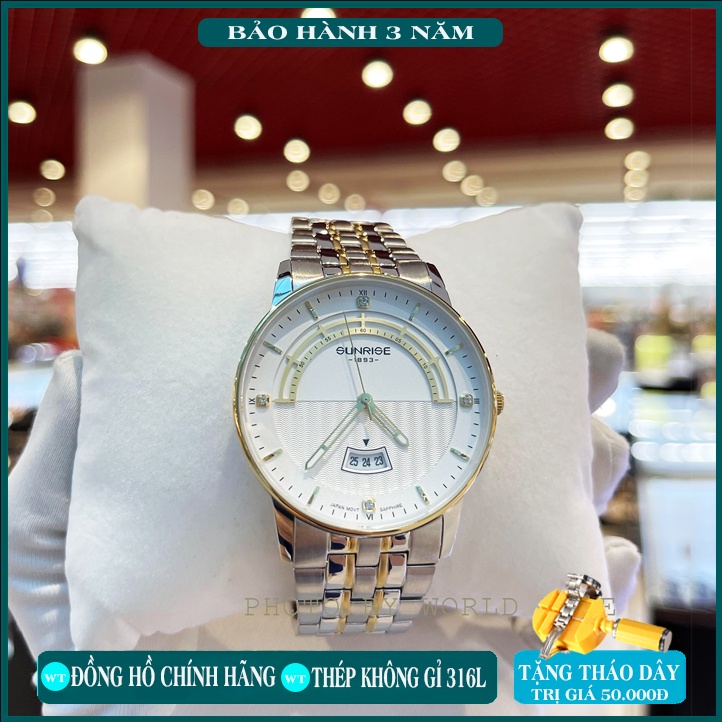 Đồng Hồ Nam Sunrise 1224SA  Chính Hãng Full Box  Kính Sapphire Chống Xước , Chống Nước, Dây Thép 316L,Bảo hành 3 Năm