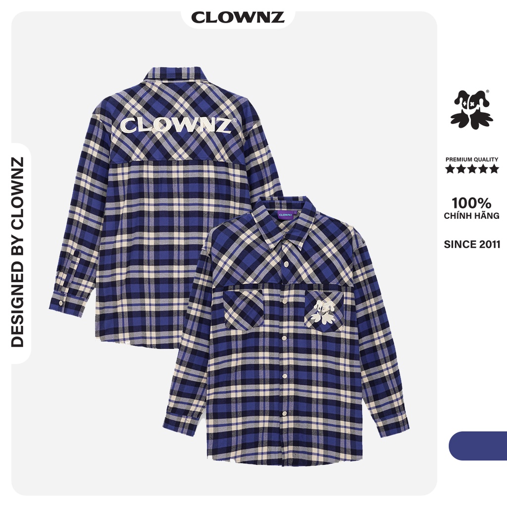 Áo sơ mi kẻ dài tay local brand Clownz Flannel Cloudy basic unisex nam nữ, form rộng
