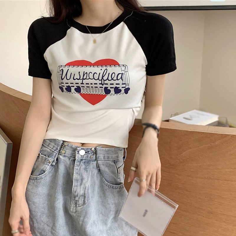 Áo Thun Tay Ngắn Cổ Tròn In Họa Tiết Phong Cách Hàn Quốc Thời Trang Cho Nữ