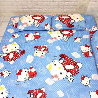BỘ DRAP THUN HÀN QUỐC KITTY 4 MÓN [ 1 DRAP TRẢI GIƯỜNG, 2 VỎ GỐI ÔM, 1 VỎ GỐI NẰM ].