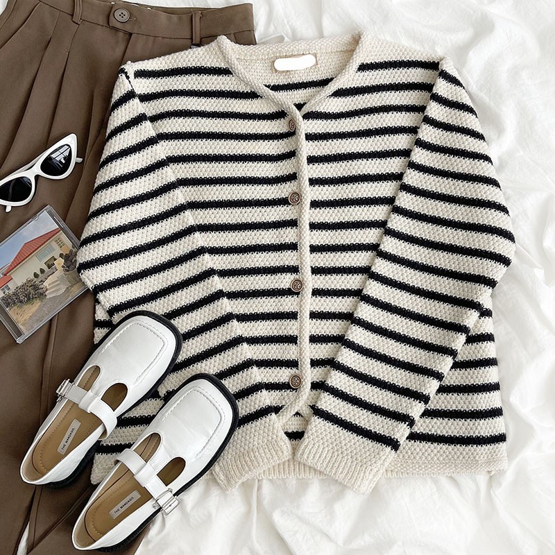 Áo Cardigan Dệt Kim Cổ Chữ V Dáng Rộng Kẻ Sọc 48725