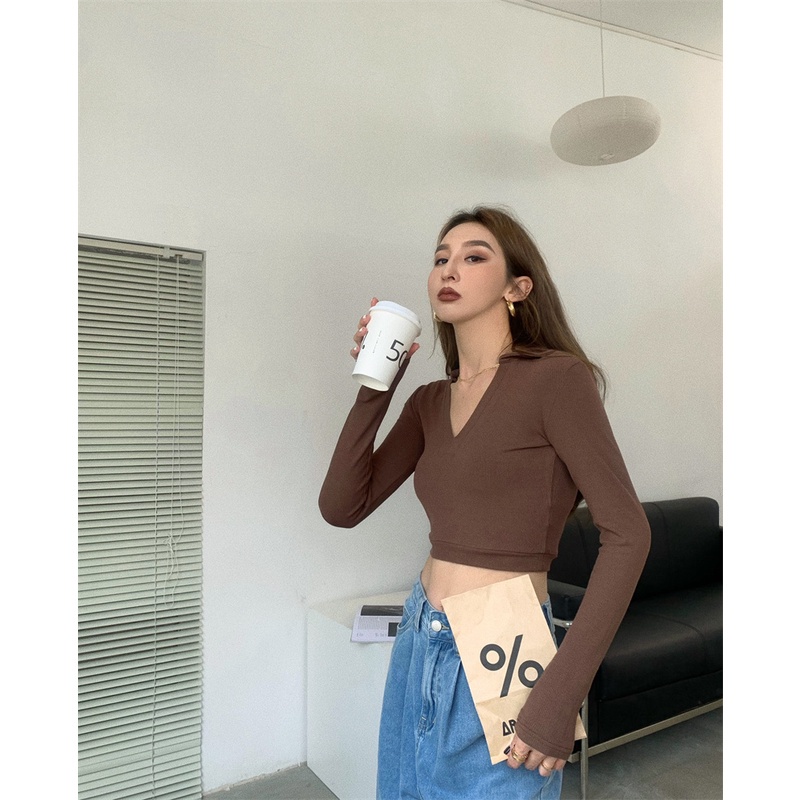 Áo dệt kim dài tay cổ V thời trang Hàn Quốc quyến rũ | BigBuy360 - bigbuy360.vn