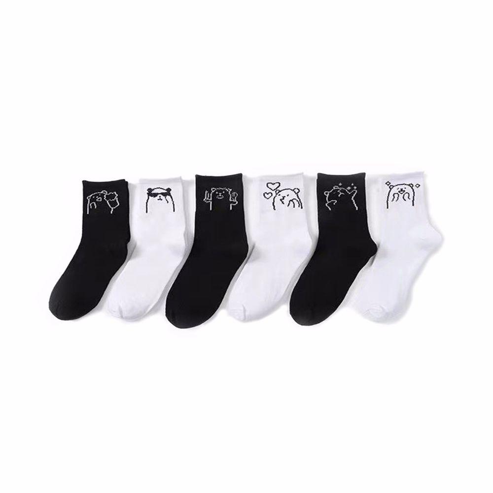 Vớ Cotton Thoáng Khí Họa Tiết Gấu Trắng Đen Dễ Thương Cho Nữ