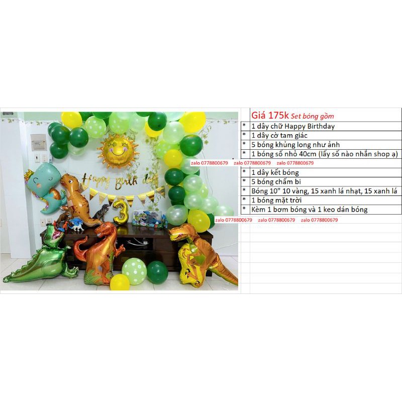 (KÈM BƠM VÀ KEO DÁN ) SET BÓNG SINH NHẬT KHỦNG LONG CHỈ 175K ĐỦ MÓN NHƯ ẢNH
