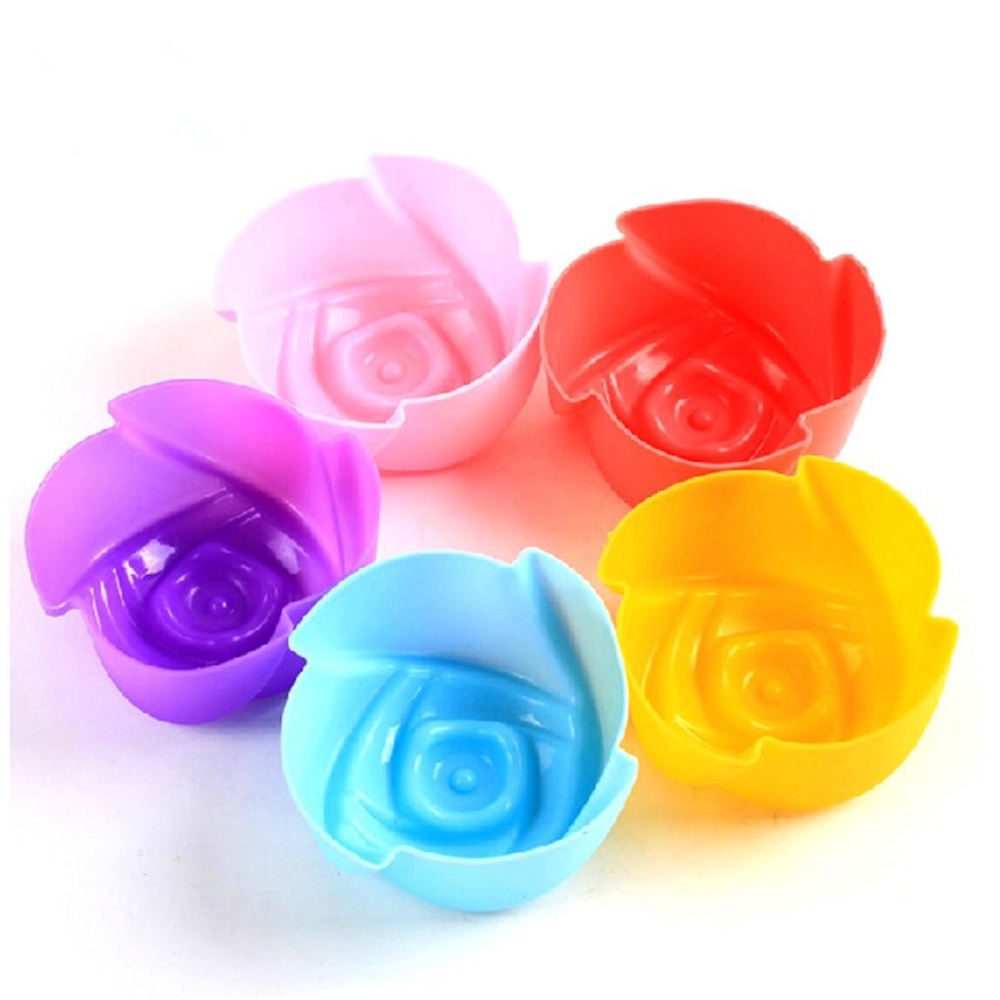1 Khuôn Silicone Làm Bánh Muffin &amp; Socola Hình Hoa Hồng 8 Cái