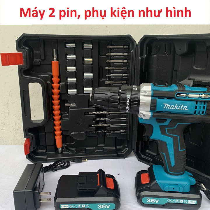 Máy Khoan Pin bắt vít makita 36v-  Kèm 24 Chi Tiết - 3 Chức Năng 100% Lõi Đồng - 2 Pin Chuẩn 5 CELL