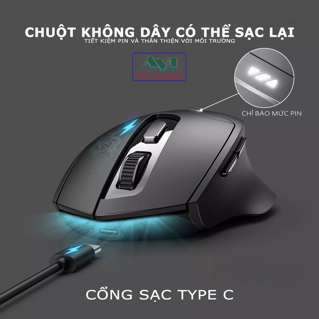 Chuột không dây Bluetooth Pin sạc INPHIC DR1 chống ồn 1600DPI cho máy tính - Hàng Chính Hãng