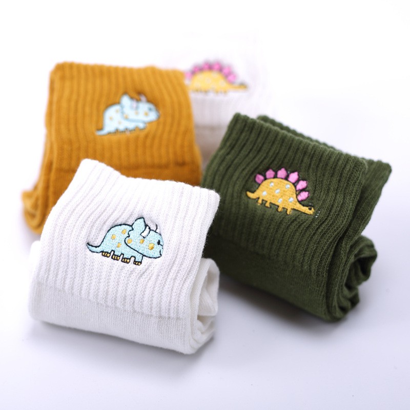 Vớ Cotton Cổ Ngắn Thêu Họa Tiết Khủng Long Dễ Thương Vui Nhộn Cho Nữ