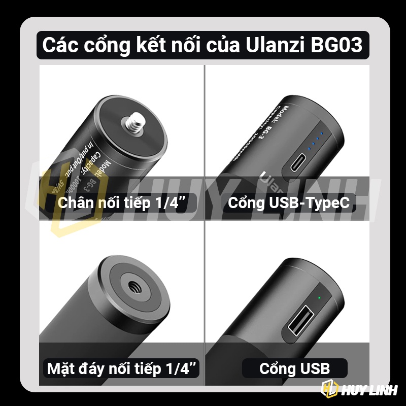 Ulanzi BG3 Pin 10,000 Mah - Tay cầm kiêm pin sạc dự phòng cho Spotcam, điện thoại, máy ảnh