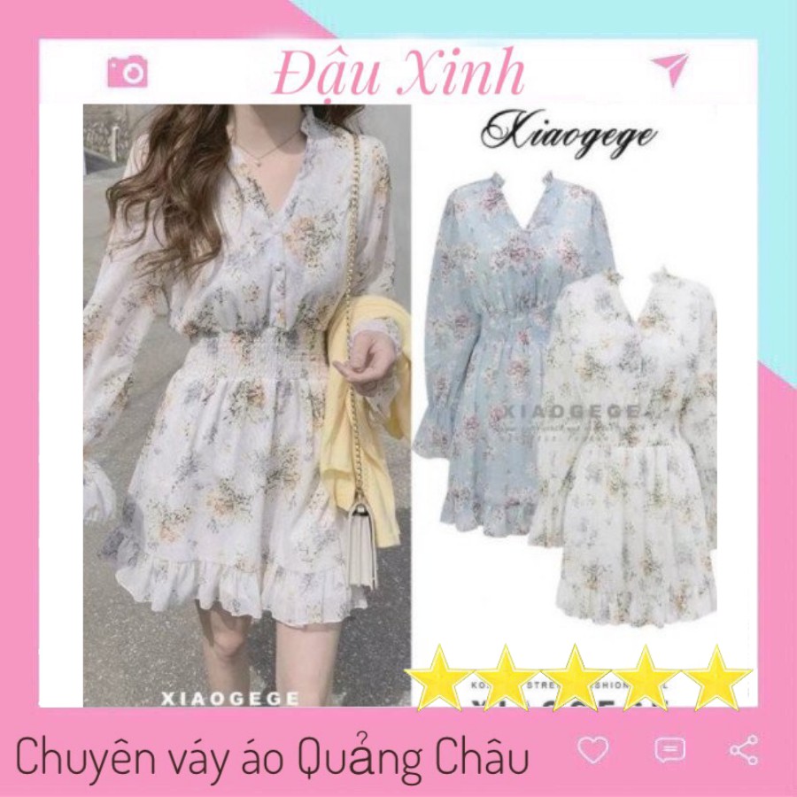 Váy hoa nhí - đầm hoa nhí phối bèo xinh xắn chất lụa hàn 2 lớp - 062