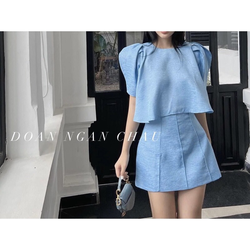 Set áo croptop tay phồng + Chân váy