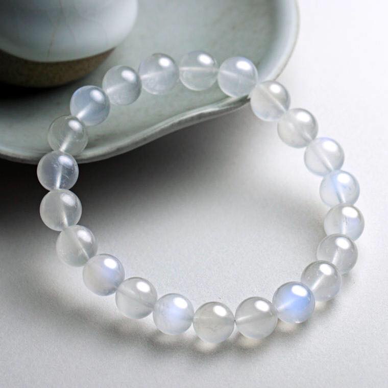Vòng Tay Nữ Moonstone trắng ánh xanh 6li 8li tròn trơn cho nữ mệnh Kim và Thủy- Vòng phong thủy TUDO tự nhiên