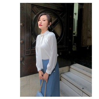 Áo Sơ Mi Lụa Cổ Cúc Vạt Dài Chất Lụa Bóng Hot Trend