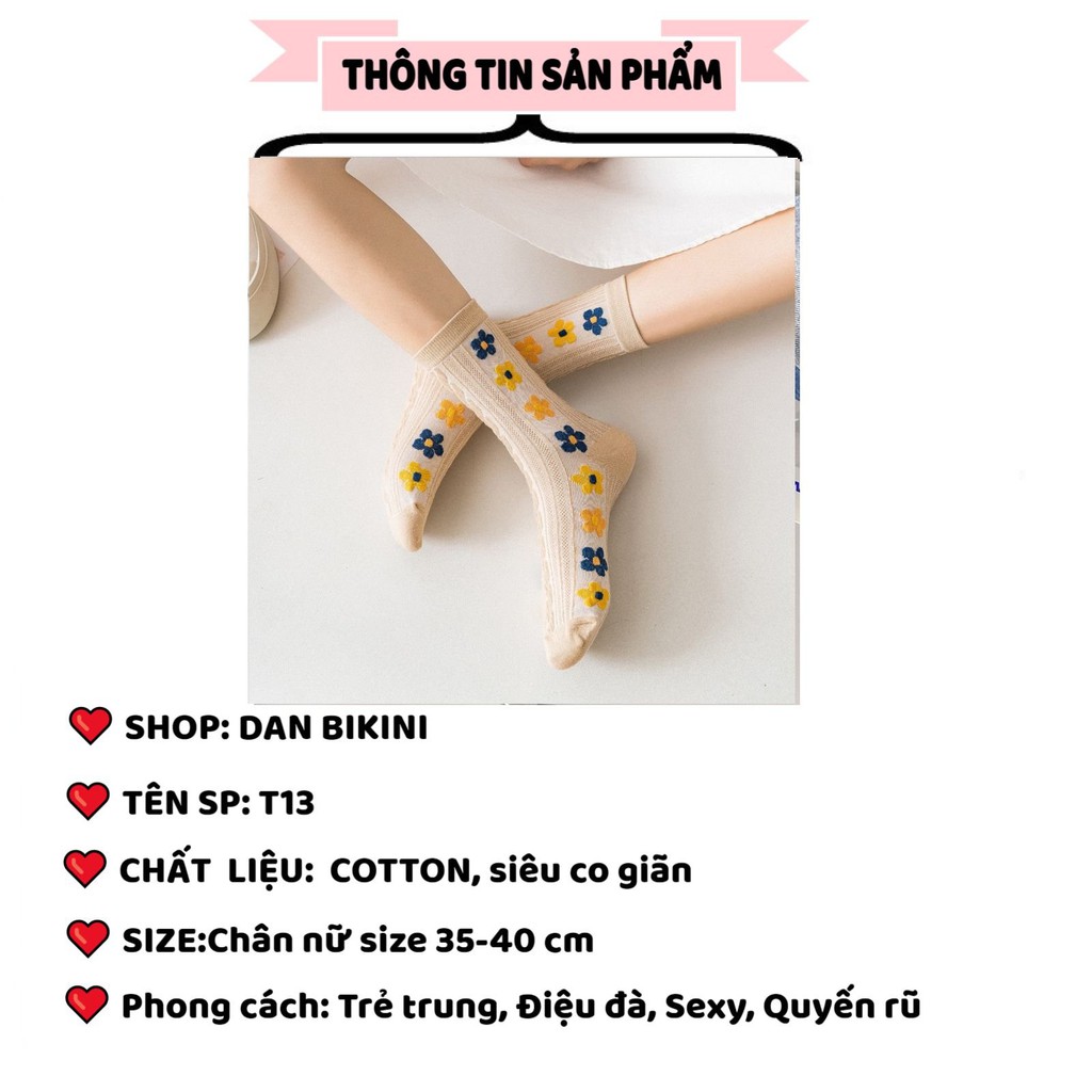 Tất Nữ Cổ Cao dệt kim thêu hoa cao cấp cute Đẹp cotton được chọn màu mẫu T13