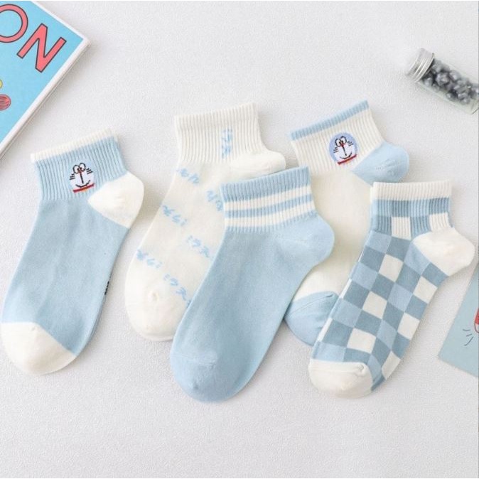 Set 10 Đôi Tất Vớ Nữ Ngắn Cổ Mix Xanh Caro