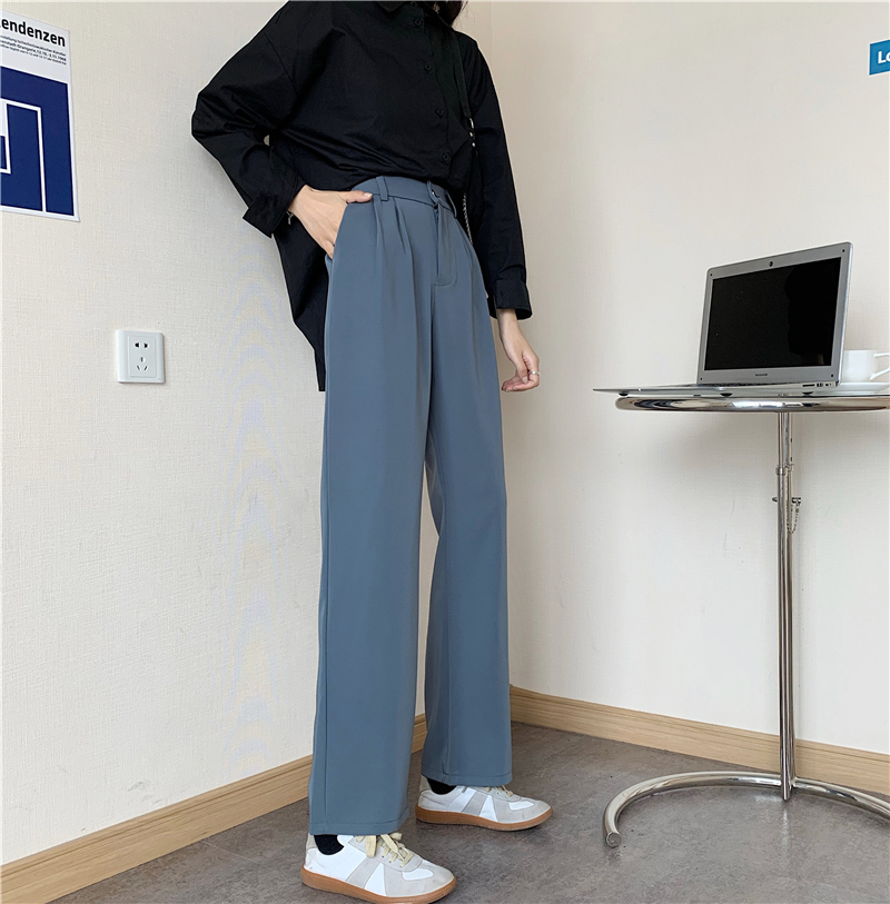 SUXI Quần Dài Lưng Cao Ống Rộng Phong Cách Hàn Quốc Thanh Lịch Cho Nữ