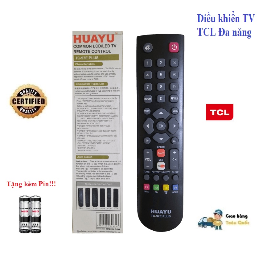 Remote Điều khiển đa năng tivi TCL TC-97E PLUS các dòng TV TCL LED/LCD/SmartTV- Hàng Tốt Tặng kèm Pin!!!